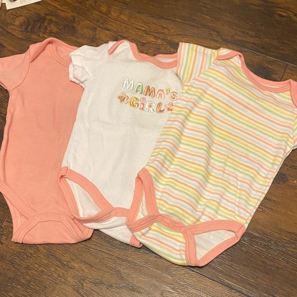 Chick Pea Pink and White Baby Bodysuit Trio